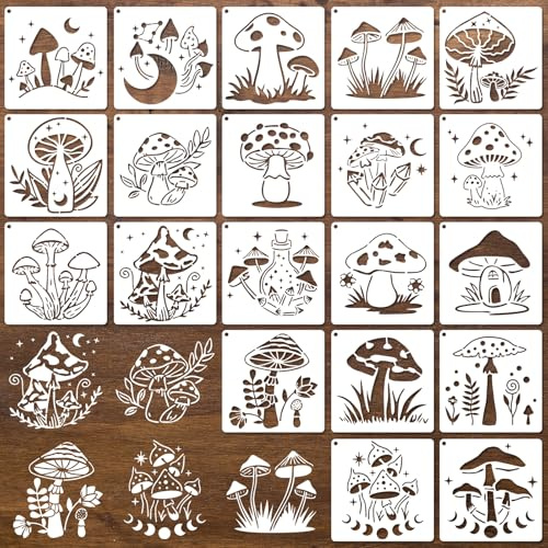 Lot de 20 pochoirs de peinture champignon, pochoirs de peinture bohème, PET réutilisables, pochoirs à dessin champignon, étoile de lune, meubles, T Shitr, pochoirs de dessin en plastique