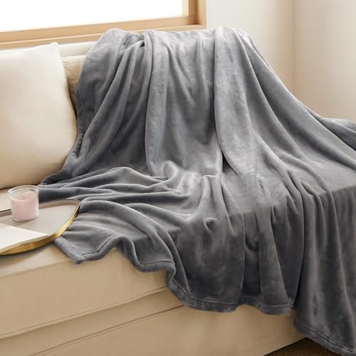 Bedsure Fleece Throw Blanket for Sofa - Soft Cosy Fluffy Blankets for Bed, Warm Single Throws for Audlts, Silver Grey, 130x150 cm