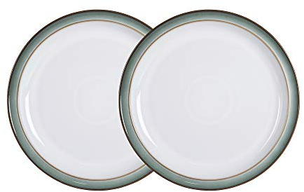 Denby - Regency Green Small Plates Set of 2 - Dishwasher Microwave Safe Crockery 17.5cm - Green, White Ceramic Stoneware Tableware Side Plates - Chip & Crack Resistant