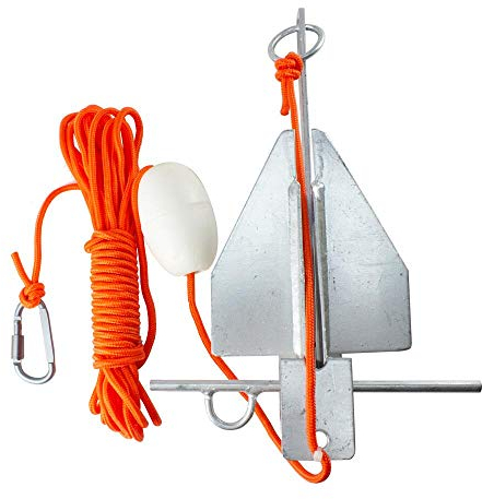 BeGrit 1,5KG Danforth Anker Plattenanker Stahl Verzinkt mit 10m reißfesten Ankerleine ø 6 mm & Ankerboje Kugel Set