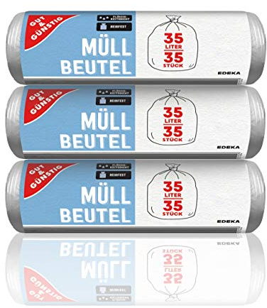 Gut & Günstig Müllbeutel 35L (35 Stück) - 3er Pack - Reißfest & Flüssigkeitsdicht - (3 x 35 Stück)