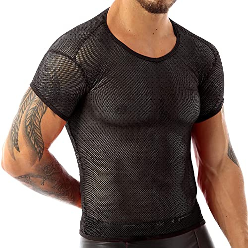 Hommes Voir à Travers Manche Courte Engrener Tee Shirts Ajusté en résille Chemises Muscle T-Shirts