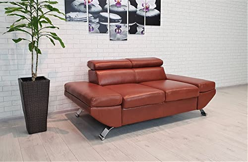 Quattro Meble Echtleder 2 er Sofa Varsovia Breite 180 cm mit einstellbaren Kopfstützen Ledersofa Echt Leder Couch Leder Tabac und viele Farben