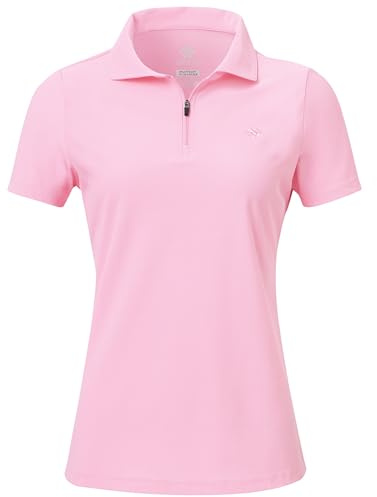 AjezMax Women's Short Sleeve Golf T-Shirts 1/4 Zip Lady-fit Quick Drying Summer Lightweight Sports Golf Tennis Work Tee Top Pink US S=EU S