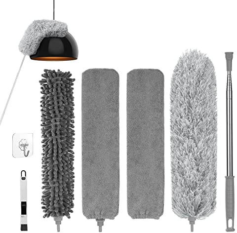 Vicloon Plumeau Poussière, 7Pcs Plumeau Télescopique Kit, Brosse de Nettoyage Lavable, Plumeaus Microfibre avec Poignée en Acier Inoxydable 243CM, Brosse à Poussière Nettoyeur de Poussières Domicile