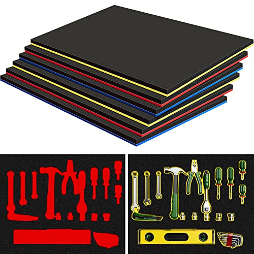 Fabbay 6 Sets Tool Box Foam Organizers Adjustable Tool Box Liner Inserts Foam Non Slip Liner Mat for Drawers Cabinet Chest Accessories Supply (17 x 22 Inch)
