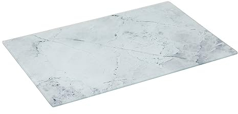5five - planche à découper verre 30x20cm blanc effet marbre