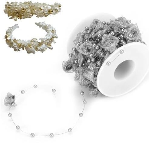 Tissting Guirnalda de Perlas Artificiales 10m - Cadena de Perlas con Hilo Resistente, Hebilla Decorativa para Bodas, Fiestas y Manualidades