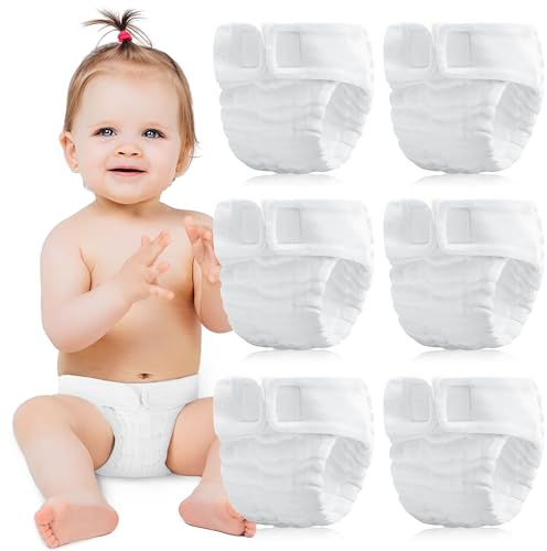 Max Shape 6 Pack Wearable Cotton Cloth Dipper Pants for Baby Girls and Boys,Adjustable Cotton Diaper 13 Layers for Baby 0-3month Wearable Style