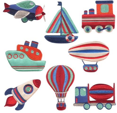 Catch the Patch Fahrzeuge Set 8 Stück - (Größe: verschiedene Größen) – Patches & Bügelbilder zum Aufnähen oder Aufbügeln – Für Kleidung, Jacken, Rucksäcke & DIY-Projekte