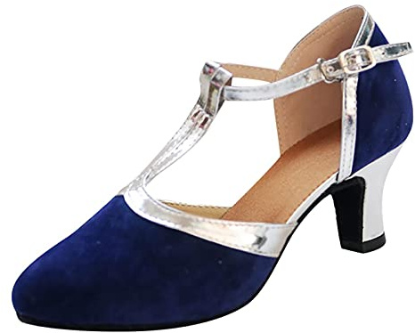 Women's Latin Dance Shoes Sale Clearance, Ladies Mid Block Heels Pump Shoe Closed Toe Sandals Ankle Strap Chunky Court Shoes Modern Tango Dance Footwear Ballroom Performance Shoe Wedding Party Prom