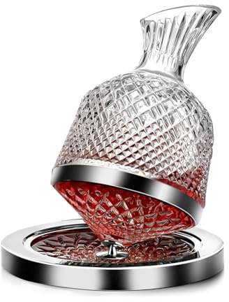 Kioball Red Wine Decanter 50oz/1500ml, Wine Carafe Decanter Made of Lead-Free Crystal Glass, 360° Rotating Decanters for Whisky