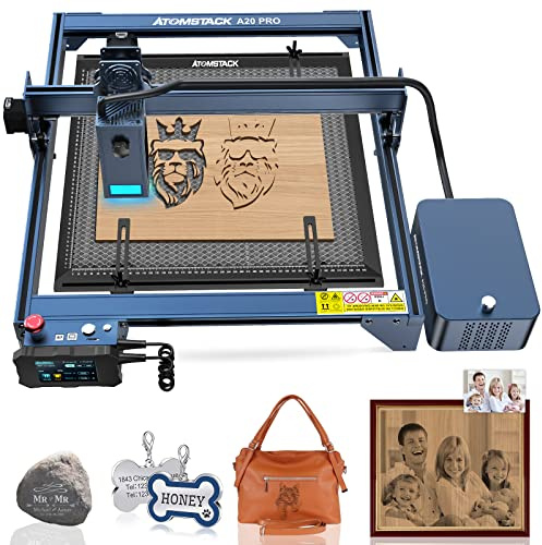 ATOMSTACK X20 PRO 130 W lasergravyrmaskin med F2 400 x 400 mm bikakeplatta 20 W lasergravyrmaskin F30 30–60 l/min luftstöd
