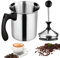 Montalatte Manuale, 800ml Schiumalatte in Acciaio Inox 11 * 11 * 20cm, Schiumalatte con Pompa a Mano per la Preparazione di Caffè Cappuccino Schiuma di Latte, Nero