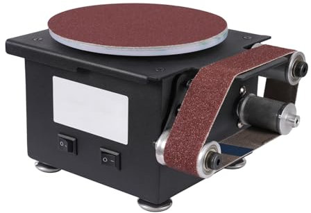 Stand-Band-Tellerschleifer, 100W Bandschleifmaschine 7-Gänge 4250-8500r/min Band- und Tellerschleifer Bandschleifer Schleifmaschine Bandschleifer Schleifgerät mit 10pcs Gürtel