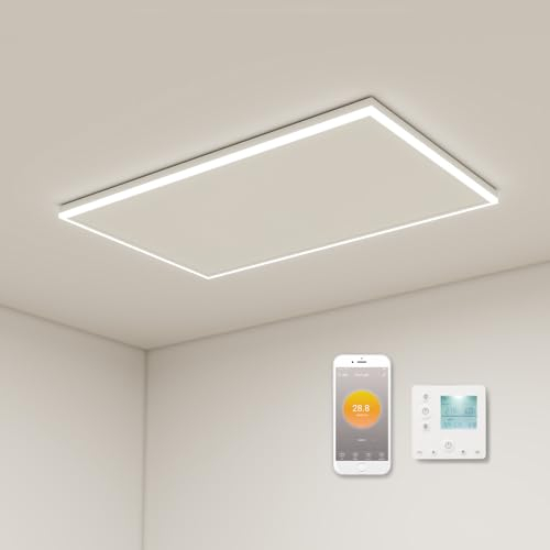 Infrarotheizung Deckenmontage 700 Watt, Deckenheizung Infrarot mit LED Beleuchtung, Infrarotheizung Decke mit Thermostat, App Fernbedienung Steuerung, Elektroheizung Heizplatte Heizkörper Heizpaneel