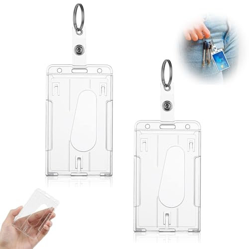 2 Stück Ausweishüllen, Transparent Karten Ausweishülle mit Schlüsselanhänger, Kartenhalter Hartplastik für Ausweise, Kreditkarten (Vertikal)