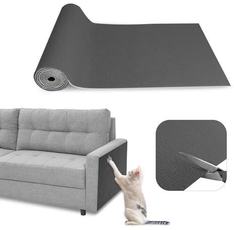 SDLDEER Kratzmatte Selbstklebend, 40cm x 200cm Kratzschutz Sofa Katze Selbstklebend, DIY Trimmbarer Kratzbretter Kratzwand für Schützt Möbel (Dunkelgrau)