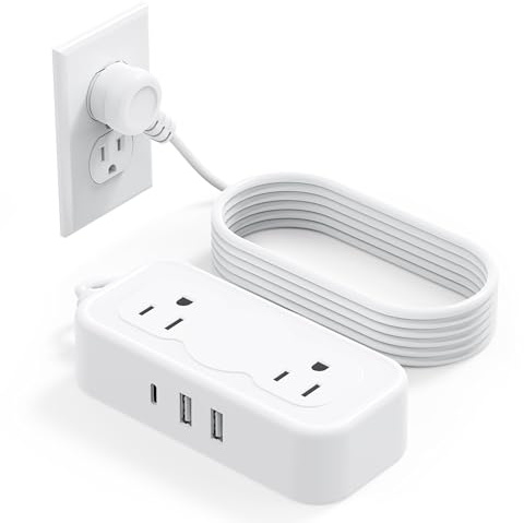 Outlet Extender Stick，Surge Protector Power Strip 5 Outlets 3 USB (1 USB C) Charging Ports Multi Plug Socket Extender Flat Plug Wall Mount Desktop Charging Station for Home Office ETL