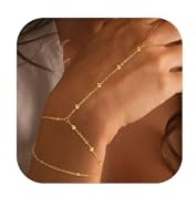 Decholly Hand Chain Bracelets for Women - 14K Real Gold Plated Dainty Layered Bead Bracelets Hand Chain Bracelet Ring Gold Bracelets for Women Trendy
