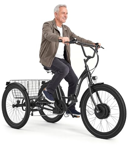ANCHEER Electric Tricycle for Adults, Peak 600W Electric Trike, 24 499Wh Folding 3 Wheel Ebike for Adults & Seniors, 15.5MPH & 55Miles Electric Bike, Rear Differential, Rear Basket UL2849 Compliant