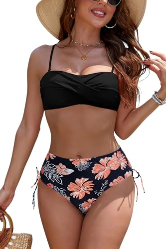 SHEKINI Women's Strapless Bandeau Bikini Set Two Piece Twist Front Swimsuit