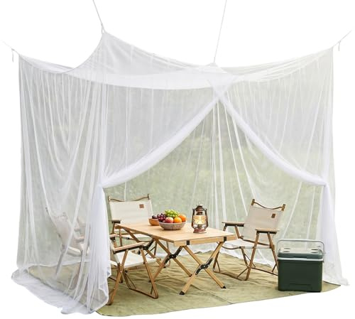 Myggnät 300x300x250cm, utomhusinsektsskydd för lusthus, trädgård, terrass, camping, säng, 220 Mesh finmaskigt med 1 dörr, myggnät för utomhusresor, terrass, flugnät (Vit, XXL)