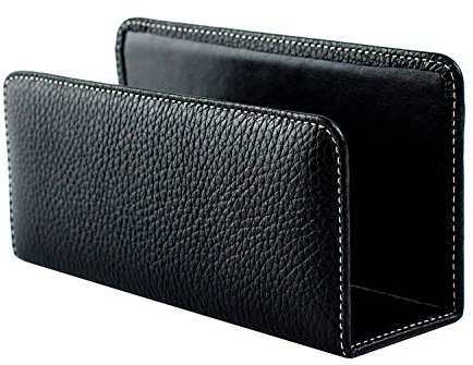 DELMON VARONE - Briefständer aus Premium Leder Soft Grain schwarz, Dokumentenständer zur Aufbewahrung von Briefe, Dokumente und Prospekte, Organizer für Schreibtisch und Büro mit Metalleinlage