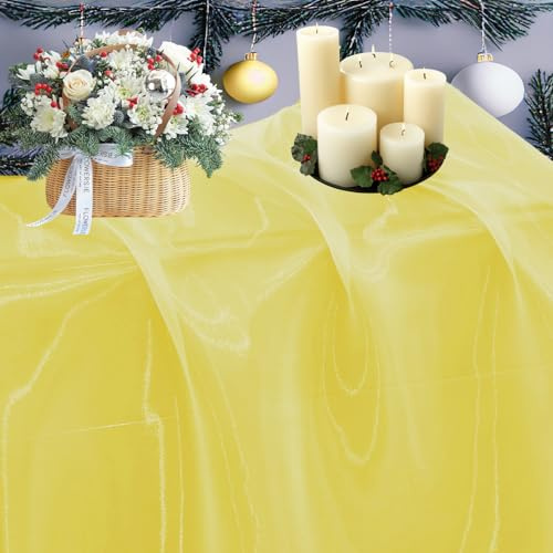 MDS Pack of 5 Yard Sheer Organza Fabric for Wedding Party Home Event Banquet Decorations, Backdrop Curtain Craft Dress Sewing Fashion DIY Crystal Organza Tulle Fabric Bolt 44” Wide - Yellow