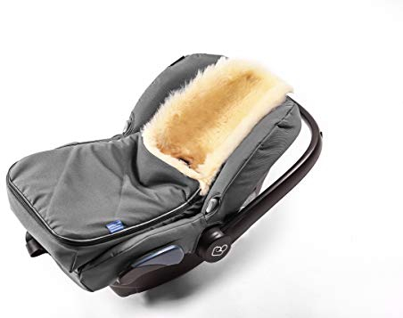 Fußsack für Babyschale Hofbrucker - kuscheliger universal Lammfellfußsack, medizinisches echtes Fell, für Tragetasche, Kinderwagen und Buggy geeignet, Design:grau