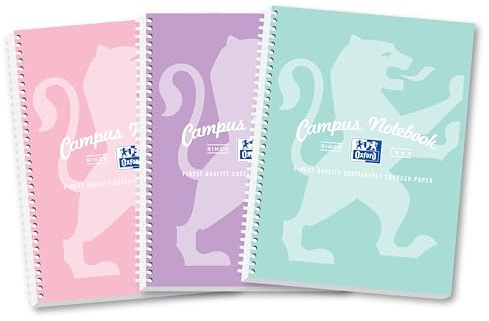 Oxford Campus Pastel A4 Notebooks, 140 Page Wirebound Pads with Premium Optik Paper+, Easy Tear Perforation, 8 mm Lined with Margin, Pack of 3 Notepads