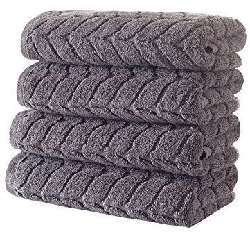 BAGNO MILANO Turkish Cotton Bath Towels, Hand Towels - Soft Plush Jacquard Collection Luxury Towels Set (Grey, 4 Pcs Hand Towel Set)
