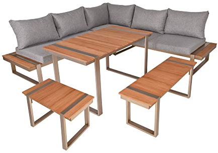 Lounge-Eckgruppe Aurea 6-TLG Garten Sitzgruppe Outdoor Beige Holz Metall Möbel