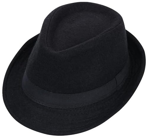 Herren Fedora-Hut, gestreift, kurz, Manhattan, strukturiert, Trilby Fedora, schwarz, MEDIUM