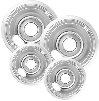 COZZIVITA 4-Piece Drip Pans Set - Compatible with GE Stoves - Chrome Finish Electric Stove Burner Drip Pans - 2 x 6inch, 2 x 8inch Stove Drip Pans - GE Stove Drip