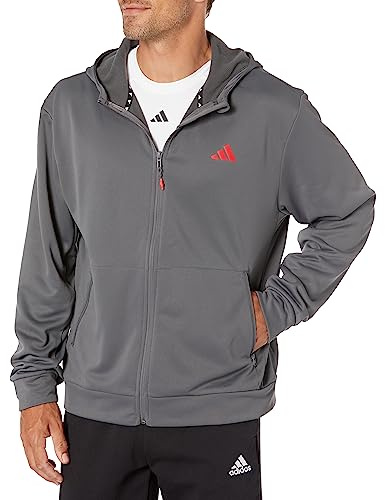 adidas Men's Training Essentials Seasonal Woven Full-Zip Jacket, Grey/Better Scarlet, Small