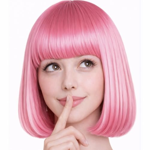 Hatstar Bob Perücke Rosa, Charleston-Perücke für Damen und Herren, Kostüm Accessoire für Karneval, Fasching und Halloween, 100 % Polyester
