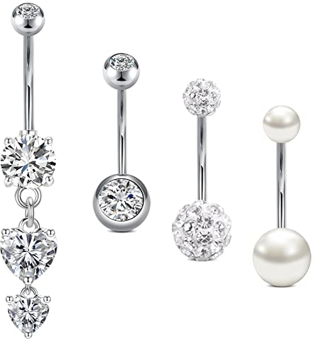 Crdifu Bauchnabelpiercing mit Stein 14G 14mm Chirurgenstahl Silber Piercing Bauchnabel Herz 1,6mm Bauchpiercing