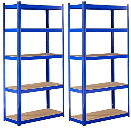 AREBOS Set 2 Scaffali per Carichi Pesanti 180x90x40 cm | Capacità 875 kg | 5 Pannelli MDF | Sistema a Incastro Facile da Montare | Scaffale per Magazzino, Cantina e Officina | Blu