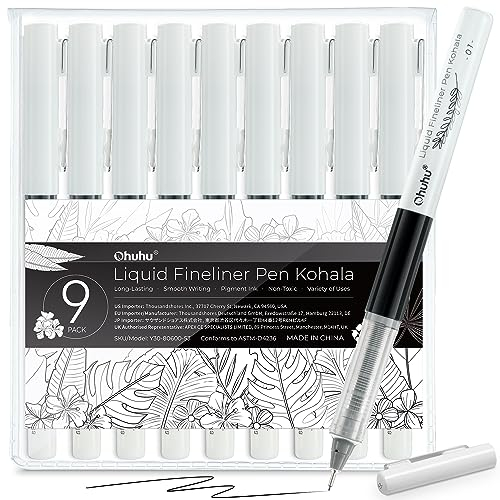 Ohuhu Flüssigkeit Fineliner Zeichnung Stifte 9 Größen Fineliner Stifte Pigment schwarze Tinte Mikro Stifte glattes Schreiben für Zeichnung Schreiben Skizzieren Journaling für Künstler Anfänger
