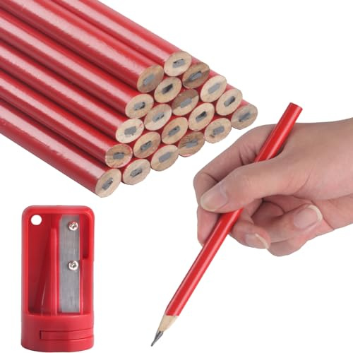 WangLaoWu Set di 20 Matite da Cantiere, Matite da Falegname Rosso, Matite per Tappezzeria, attrezzo da Segnatura per Officina e Falegnameria con Temperamatite