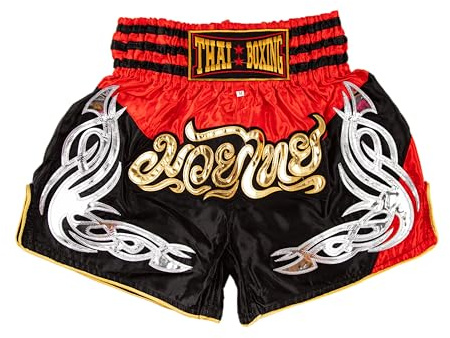 Muay Thai Shorts for Men Women Slim Cut MMA Boxing Shorts Training Kickboxing Workout Clothing Martial Arts Trunks (X-Large, PRM Black/Red)
