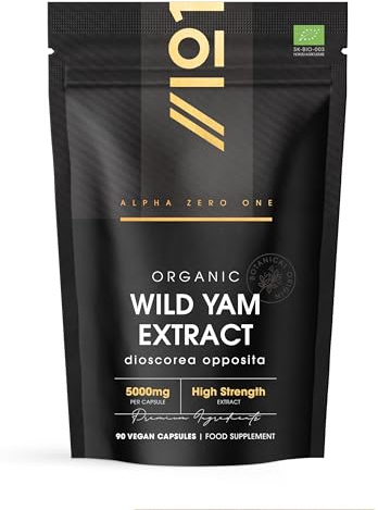 Organic Wild Yam Extract 5000mg - High Strength 10:1 Dioscorea Opposita Extract Supplement - 90 Vegan Capsules (3 Month Supply) - By Alpha01