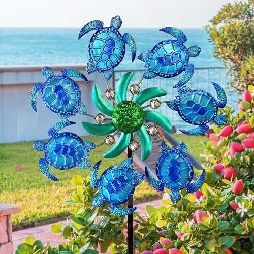 39 Sea Turtle Wind Spinners Garden Stake,Outdoor Ocean Theme Wind Sculpture Decorations for Patio,Lawn-Blue