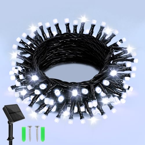 Dalugo Guirlande Lumineuse Solaire, 5m 50LED Guirlande Solaire Exterieur Mperméable, 8 Modes Guirlande Lumineuse Exterieure pour la décoration d'extérieur, de fêtes, de soirées, Blanc Froid