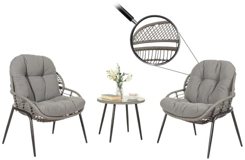 Mendler Juego de muebles de polirratán HWC-N33, juego de balcón, muebles de jardín, sillas y mesa auxiliar, color gris, acolchado gris oscuro