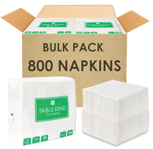 Table Kind | 2 ply | 33cm, 800 Bulk Pack Soft White Napkins, Quality Serviettes for Parties, Catering & Everyday Use, Eco-Friendly Disposable Home Compostable FSC, Sustainable & Recyclable, Made in EU