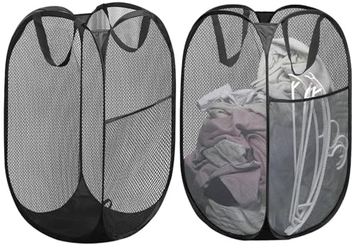 2 Pezzi Cesto Portabiancheria Pieghevole a Rete, 36 * 36 * 60 cm Cesto Portabiancheria Portatile Pop-Up, Cestino Pieghevole con Manici Pop Up, per Casa, Camera dei Bambini, Dormitorio, Viaggi
