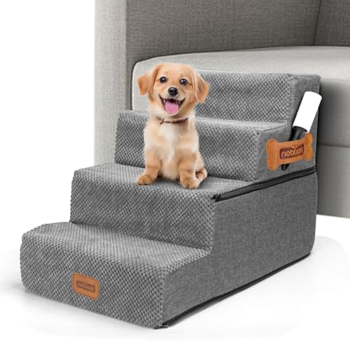 Nobleza Scaletta per Cani, Rampa per Cani 4 Gradini Spugna Scala per Cani Gatti di Piccola Taglia, Scale per Animali Domestici con Copertura Rimovibile e Rullo Antipelucchi per Divano Letto