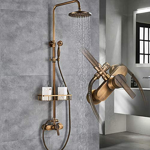 Antikt duschset duschsystem, komplett dusch regndusch set med 20 cm regndusch handdusch huvud justerbar höjd 75–120 cm